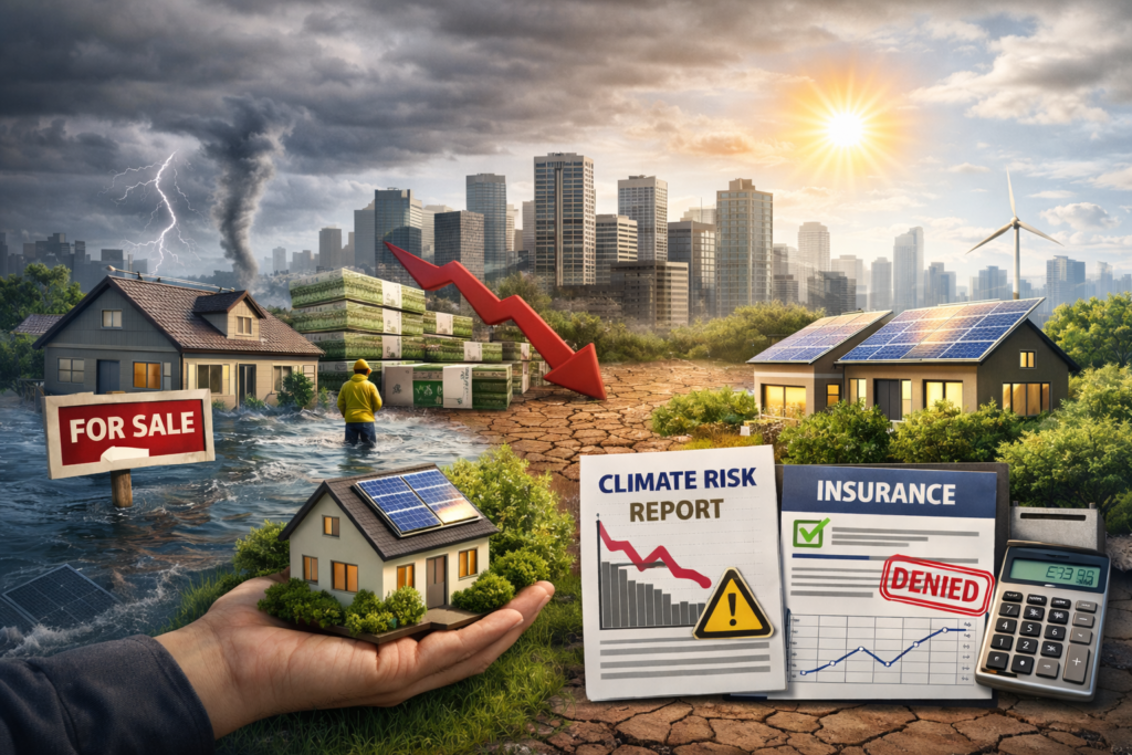Climate change reshaping real estate: Rising floods threaten property values while sustainable, climate-resilient homes offer hope for the future.