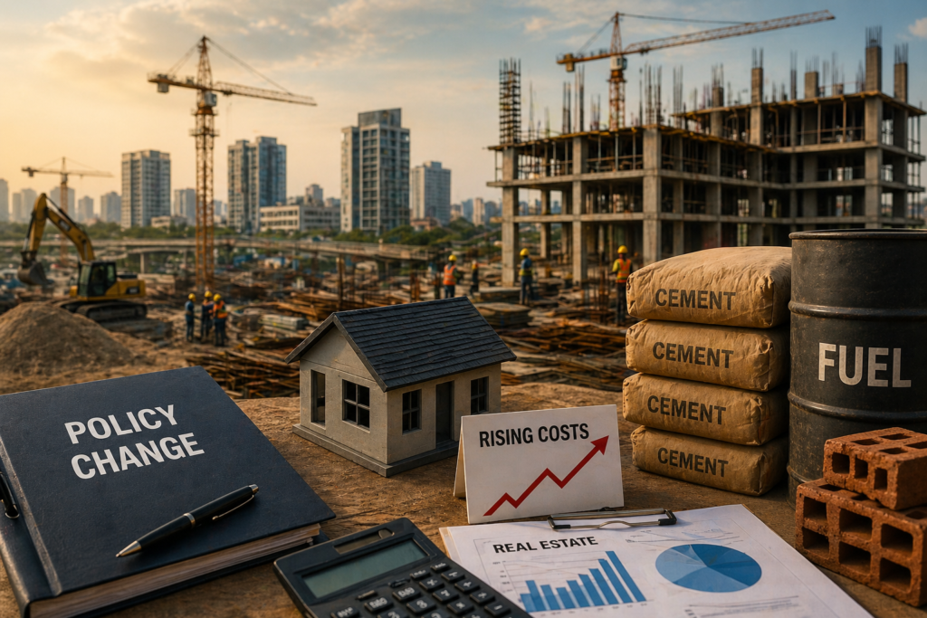 Construction site with materials and cost indicators showing impact of policy changes on real estate in Nigeria