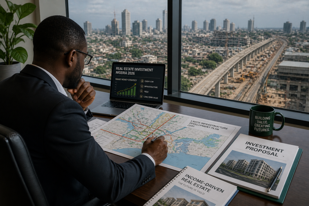 Real estate investment Nigeria 2026 showing infrastructure development and property growth in Lagos.