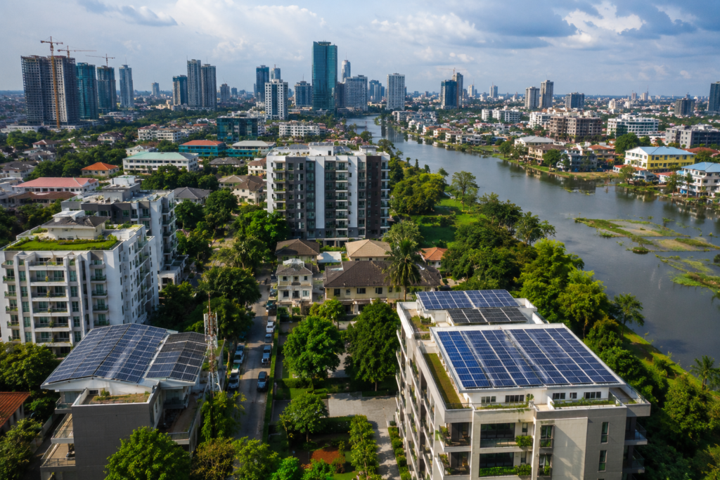 Nigeria climate change local solutions - aerial view of Nigerian urban landscape