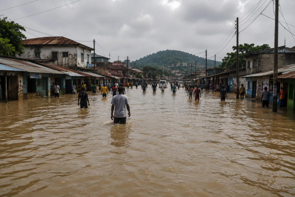 Flooded area in Jigawa, Nigeria, illustrating NIHSA's 2026 flood risk advisory for 17 states