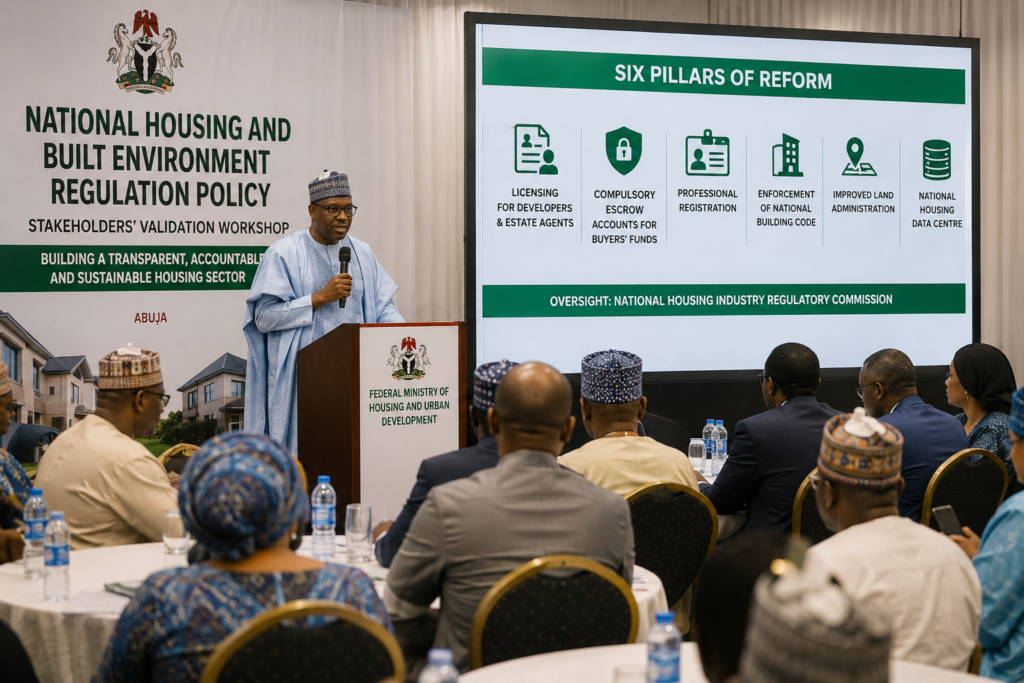 Residential construction site in Nigeria representing new housing sector regulation proposals on developer licensing and escrow accounts